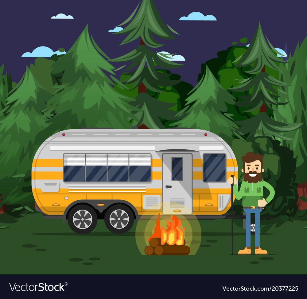 Tourist camp poster with travel trailer