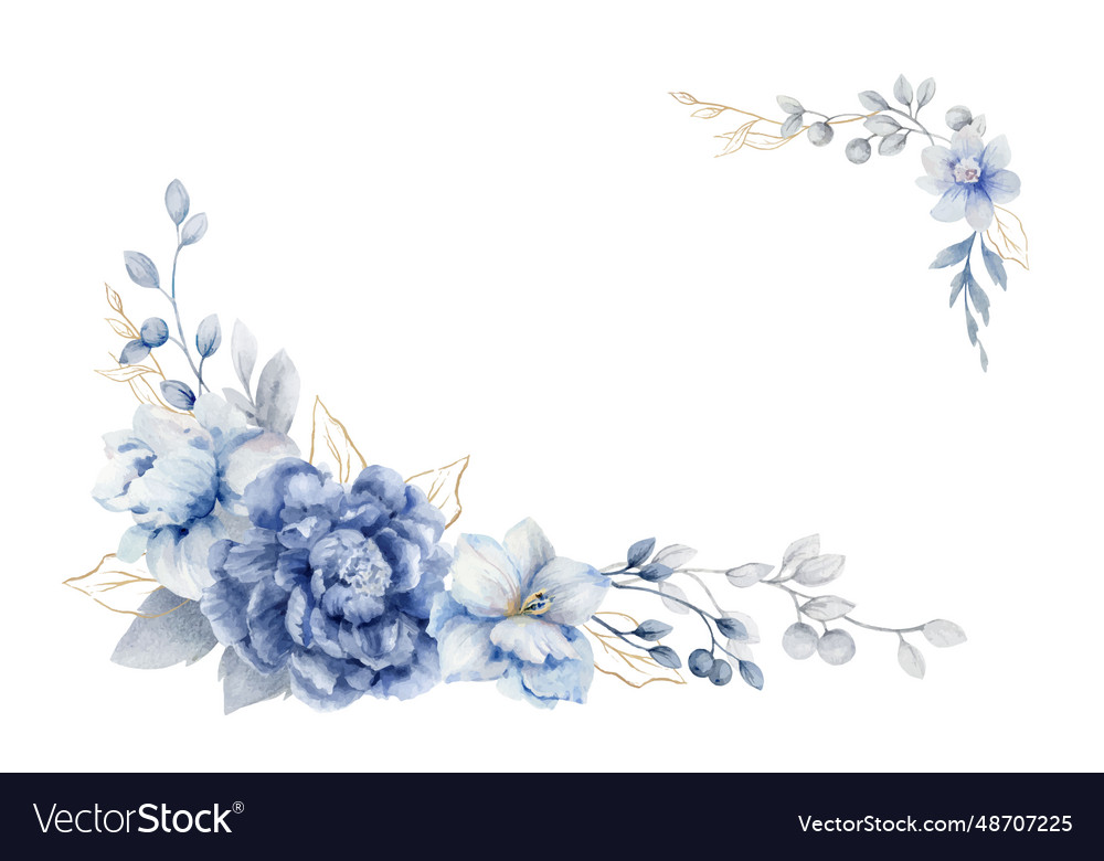 Watercolor dusty blue flower wreath Royalty Free Vector