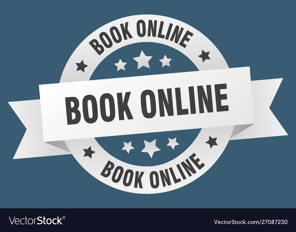 Book online ribbon round white sign