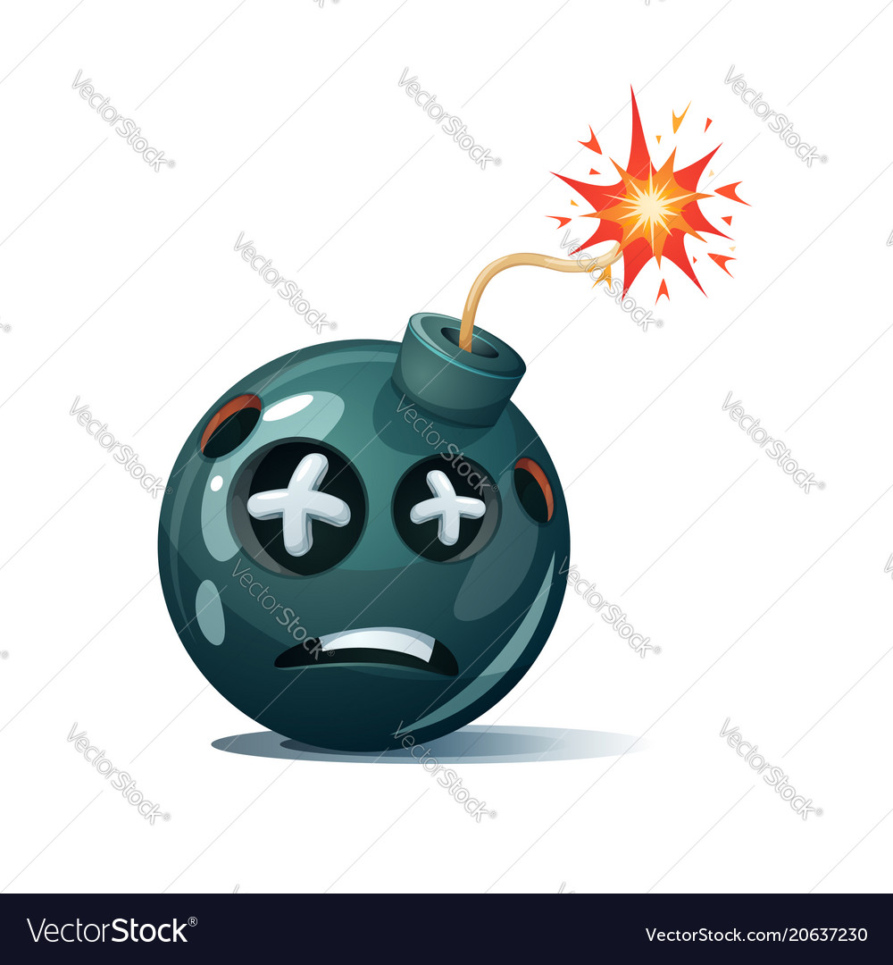 Cartoon bomb fuse wick spark icon dead smiley Vector Image