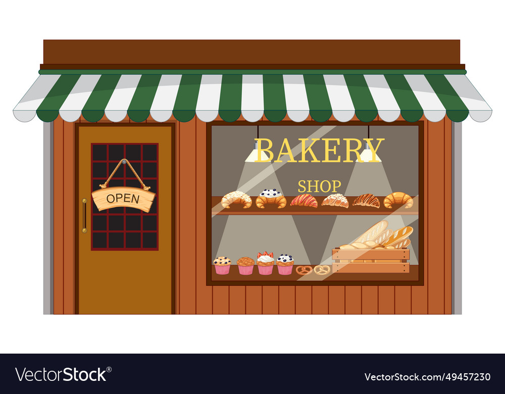 Charming bakery shop with open wooden sign Vector Image