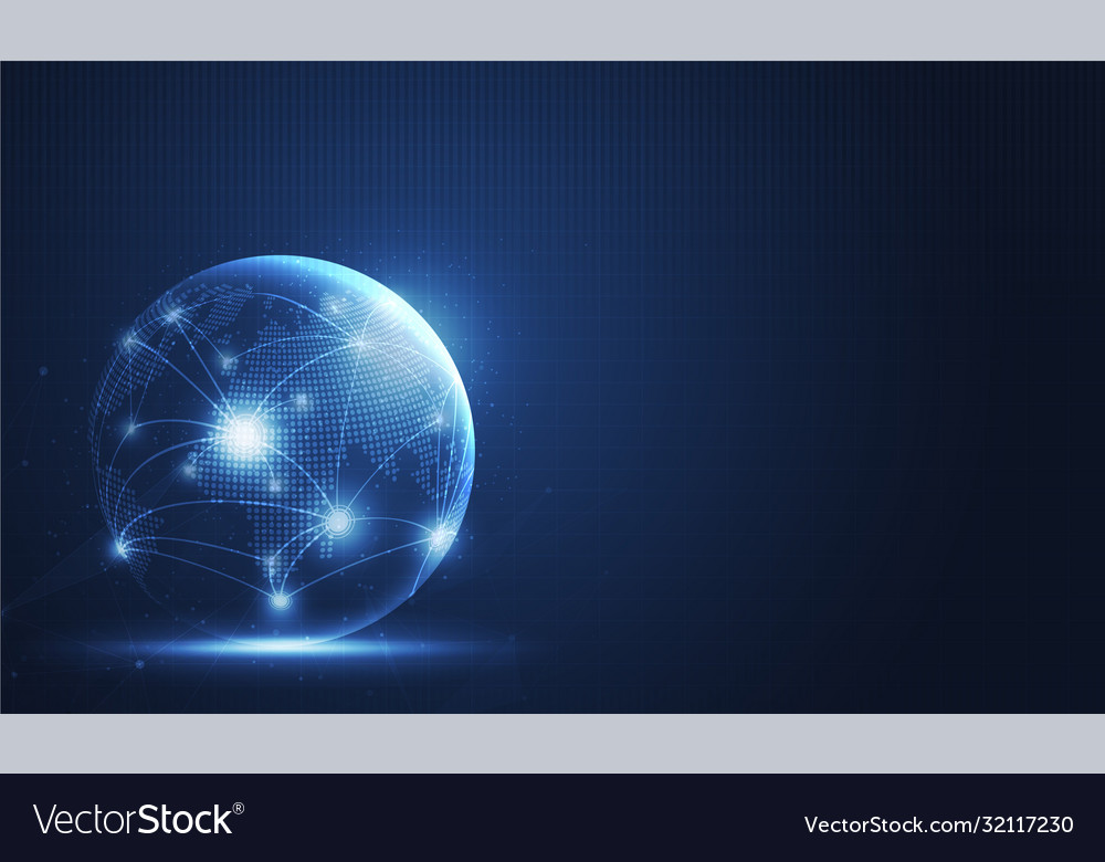 Global network technology background with world vector image Global network technology background with world