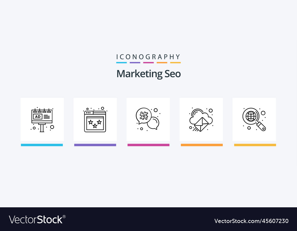 Marketing seo line 5 icon pack including content