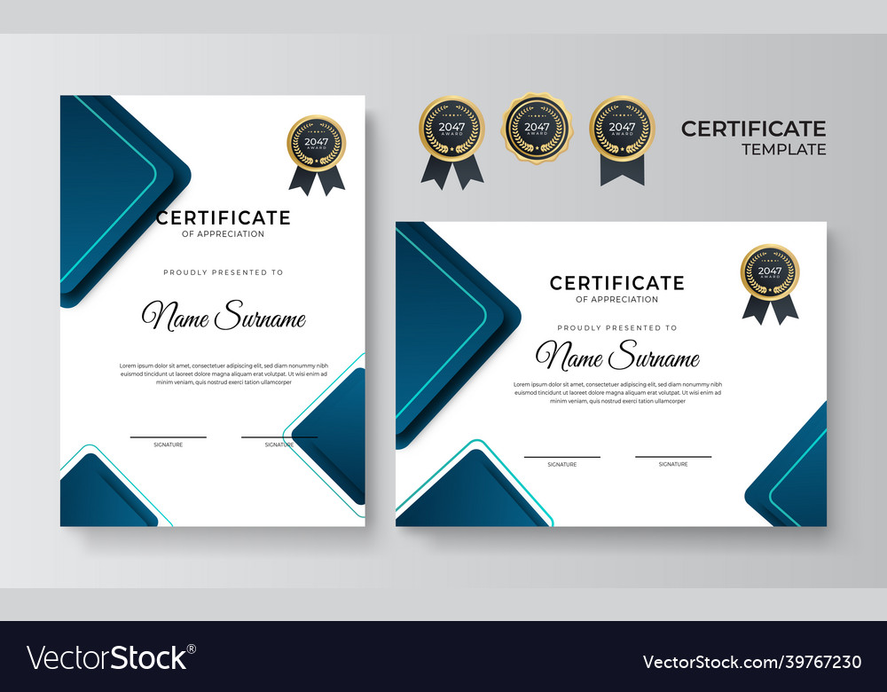 Modern Clean Dan Simple Blue Green Certificate Vector Image