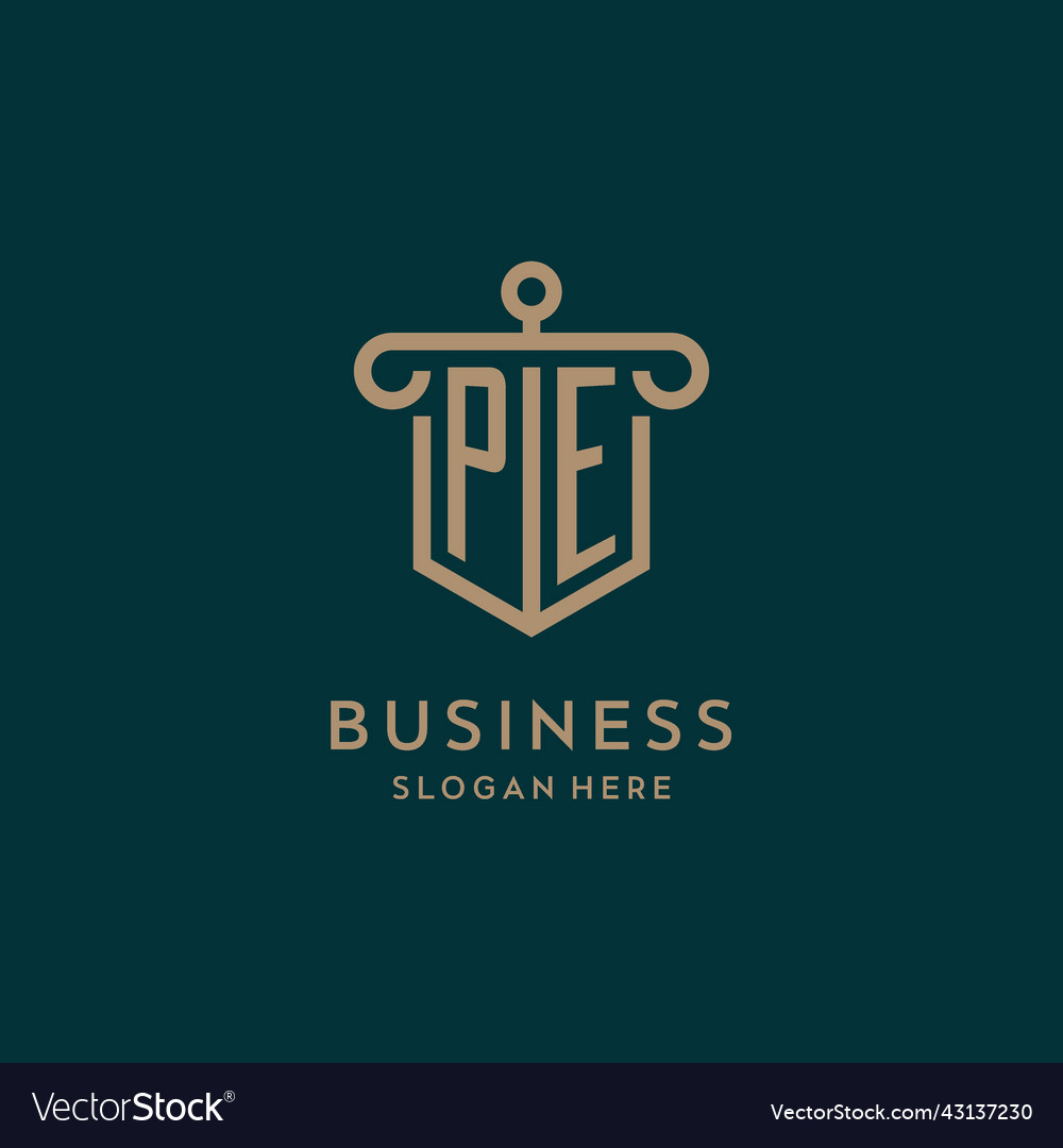 Pe monogram initial logo design with shield
