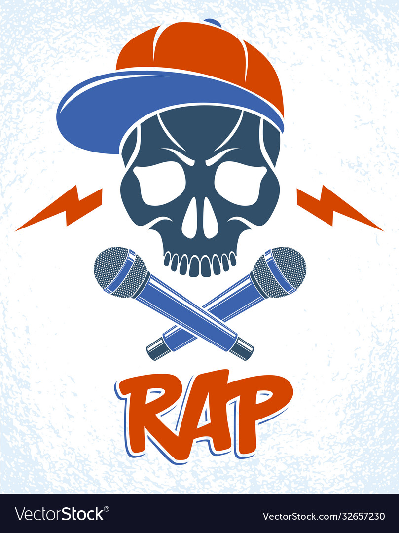 Rap music logo or emblem with aggressive skull Vector Image