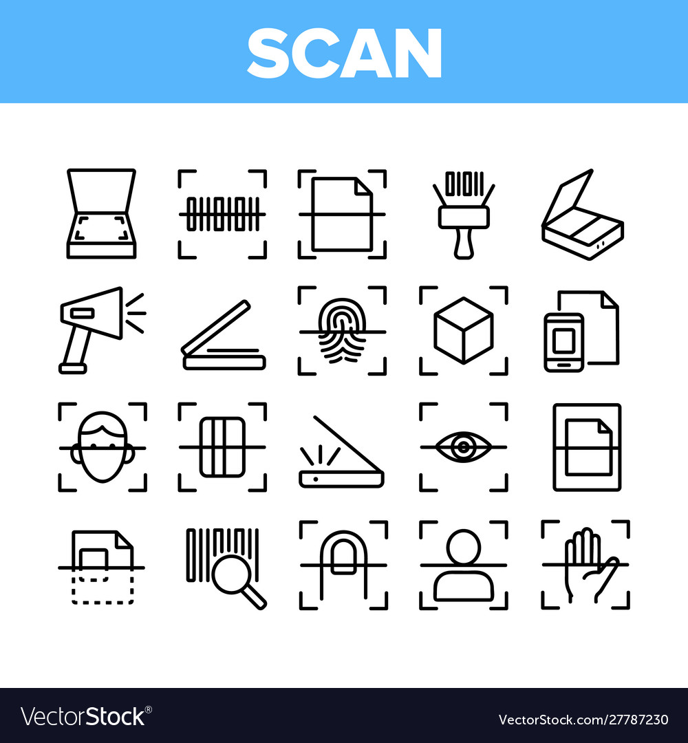 Scan reading collection elements icons set vector image Scan reading collection elements icons set