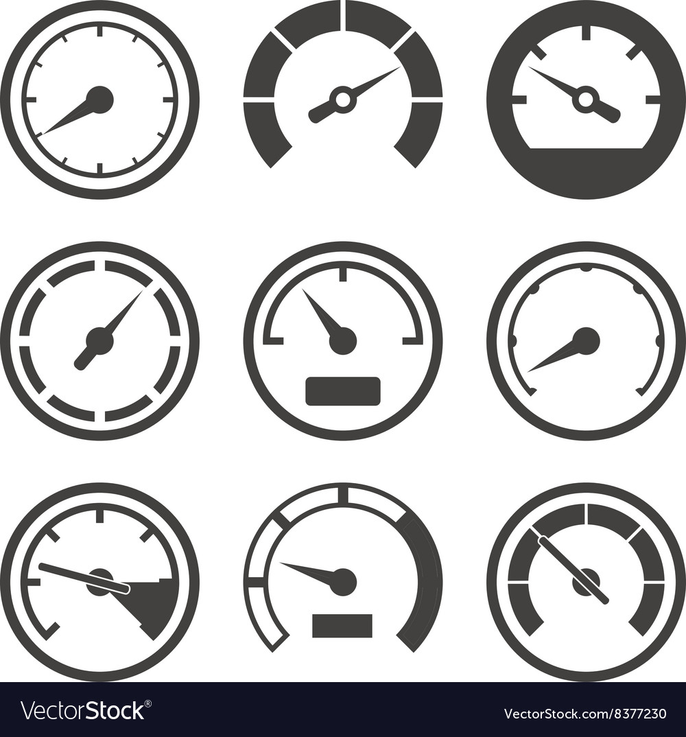 Set of speedometers and dashboard device scales Vector Image