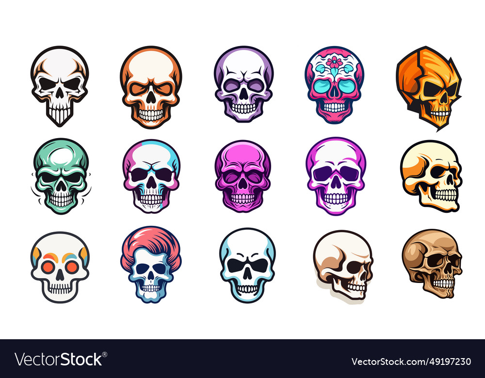 Skulls icons set cartoon of skull Royalty Free Vector Image