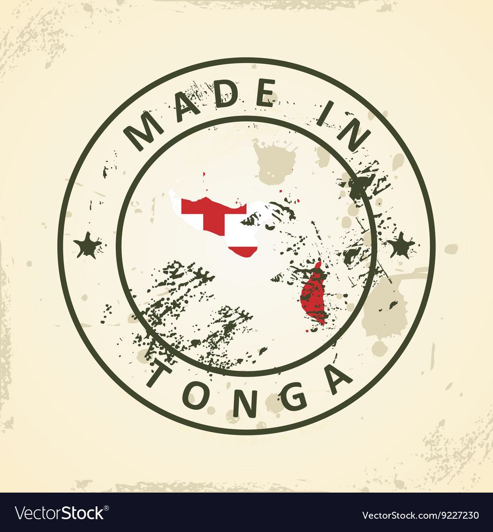 Stamp with map flag of tonga