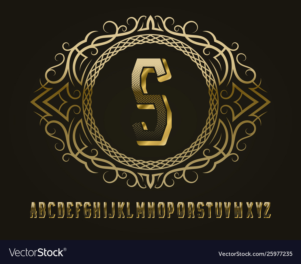 Golden monogram template in round patterned frame vector image Golden monogram template in round patterned frame