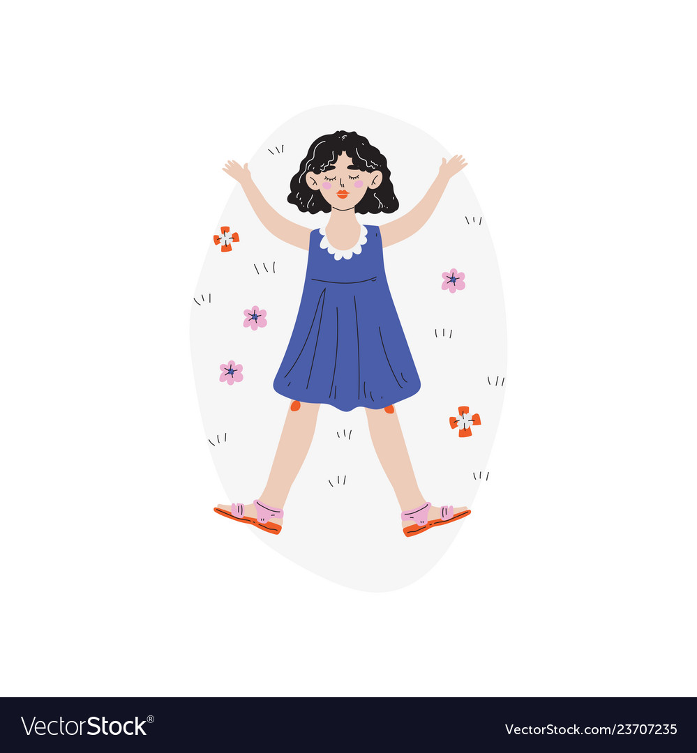 Happy girl lying on meadow with flowers vector image Happy girl lying on meadow with flowers