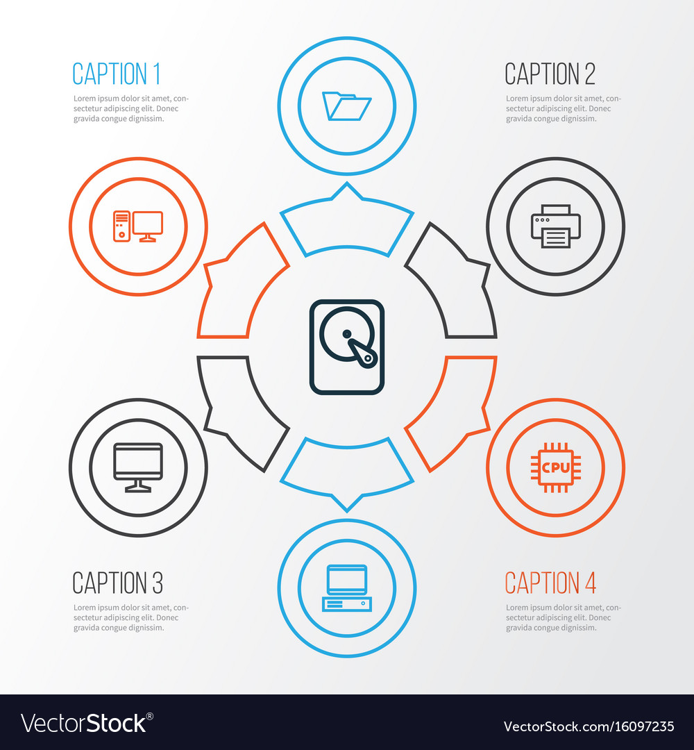 Hardware outline icons set collection of printer