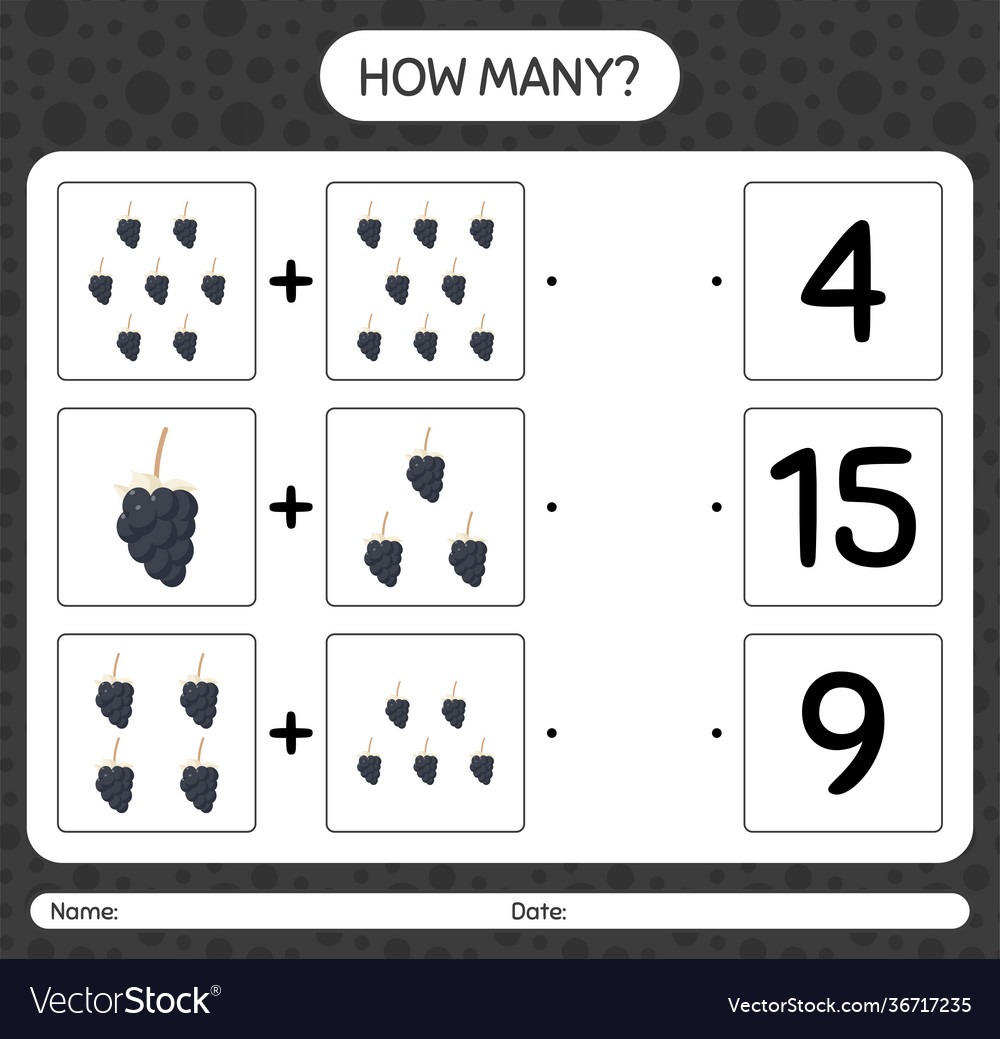 How many counting game with dewberry worksheet vector image How many counting game with dewberry worksheet