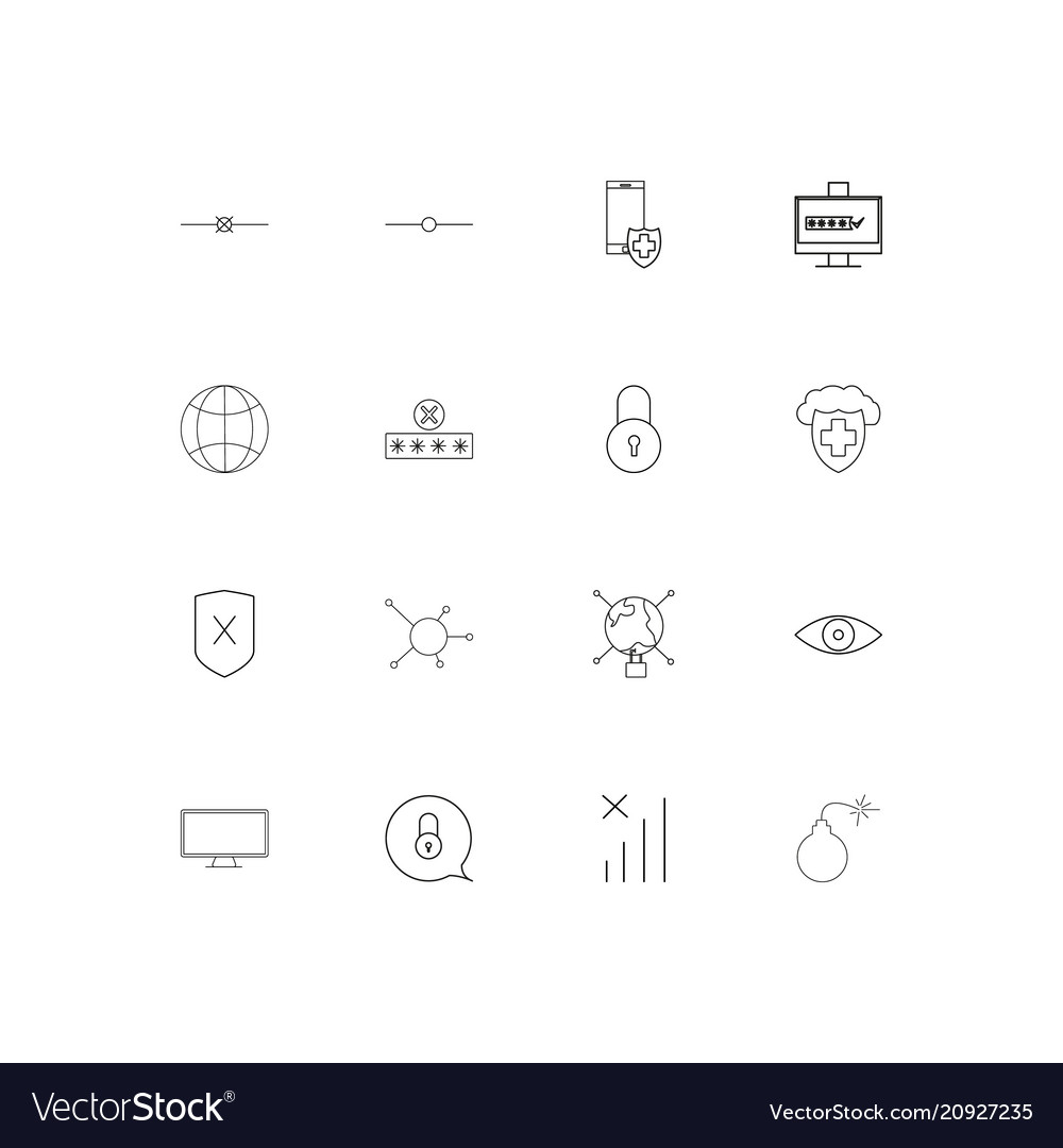Internet security linear thin icons set outlined