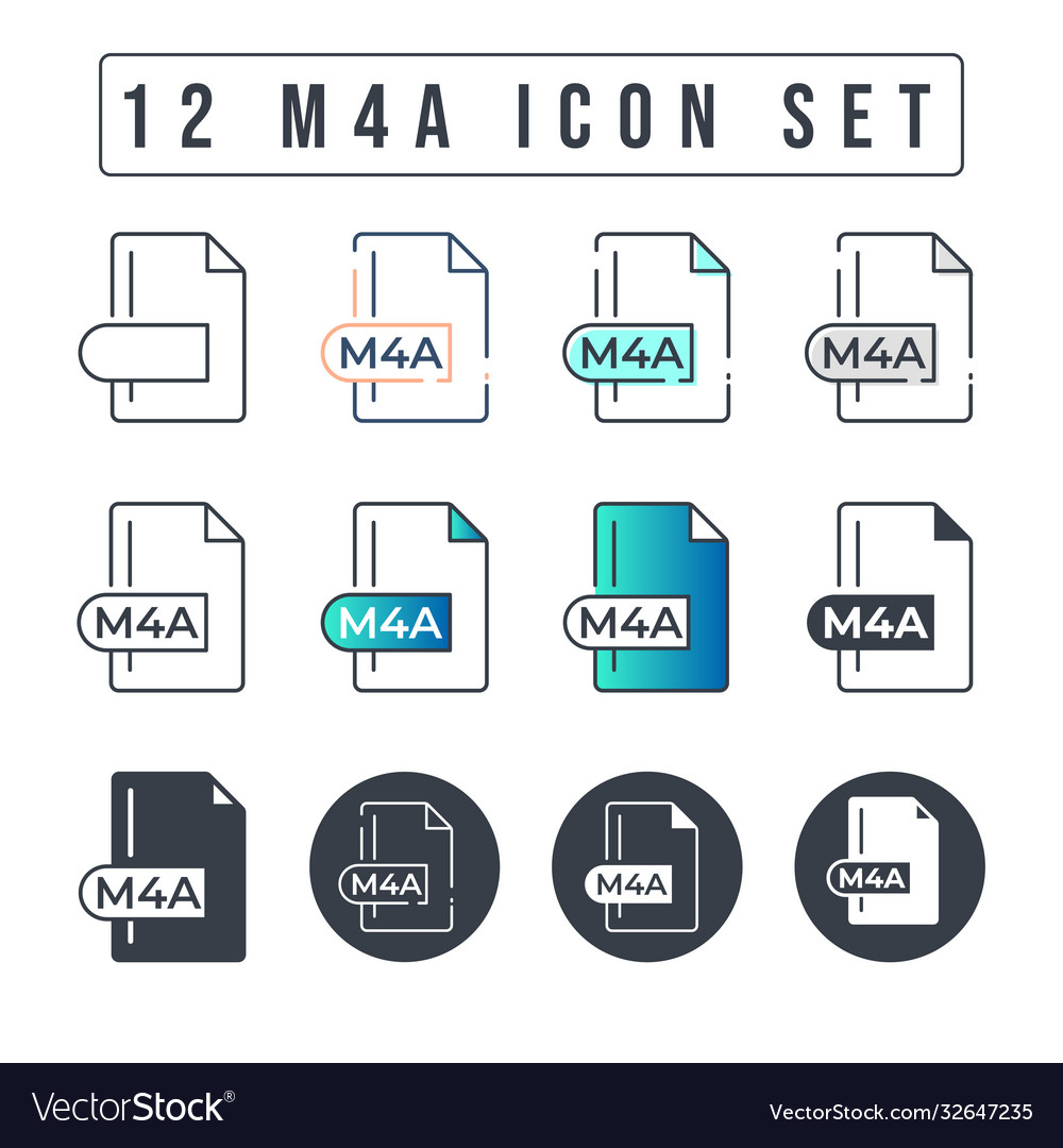 M4a file format icon set 12 icon set Royalty Free Vector