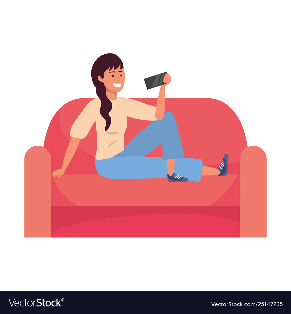 Millennial Person Sitting With Smartphone Vector Image