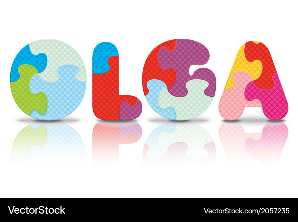 Olga written with alphabet puzzle Royalty Free Vector Image
