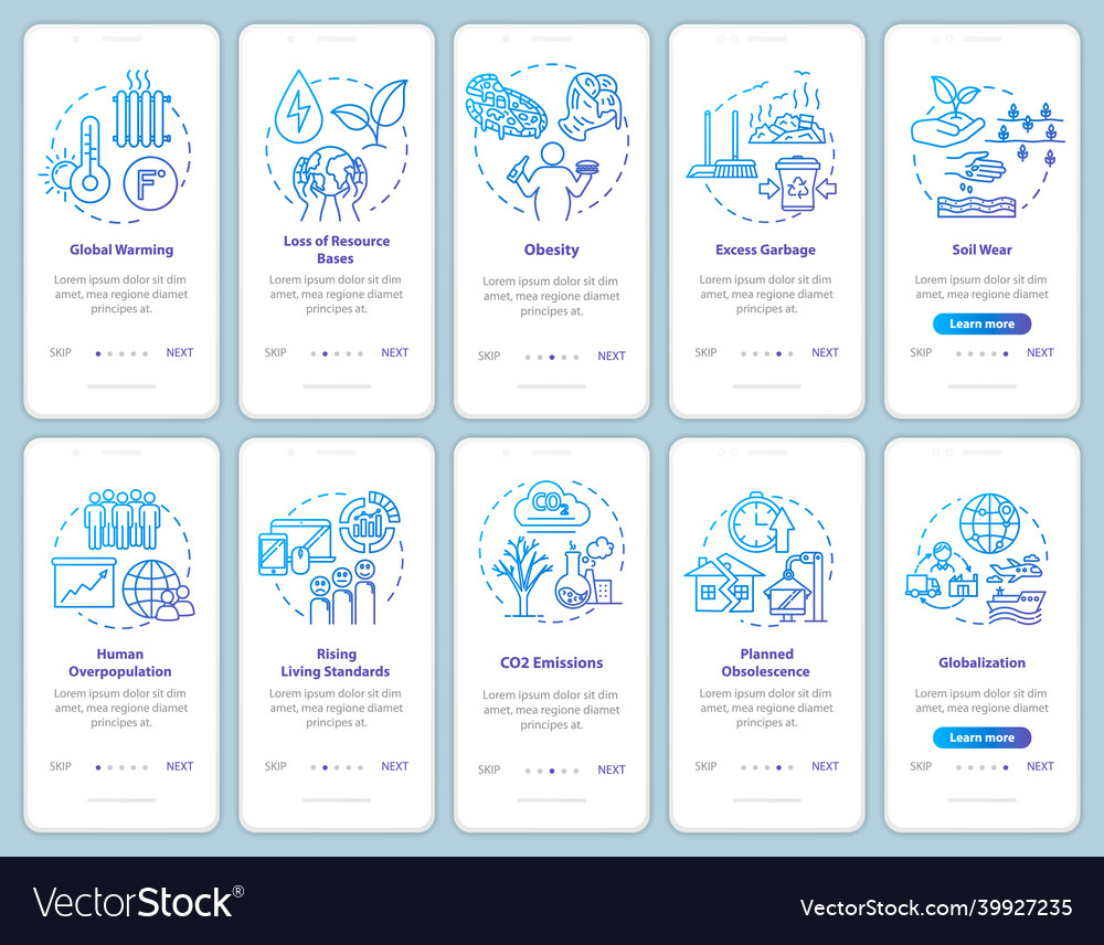 Overconsumption onboarding mobile app page screen vector image Overconsumption onboarding mobile app page screen