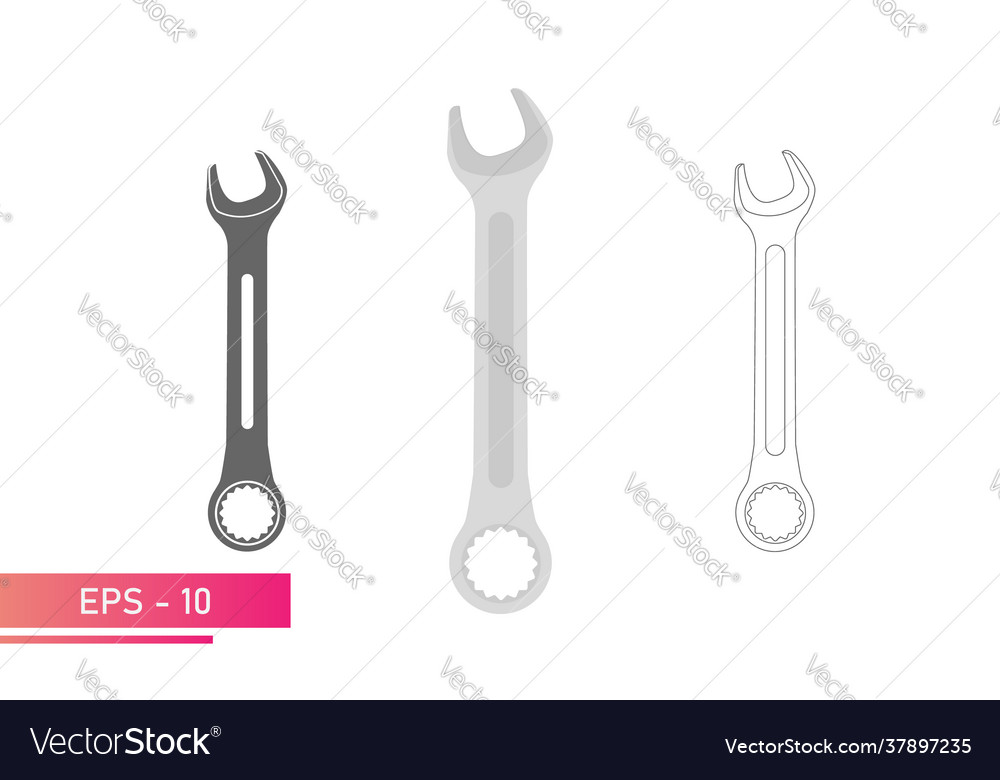 Set combination wrench for nuts linear solid vector image Set combination wrench for nuts linear solid