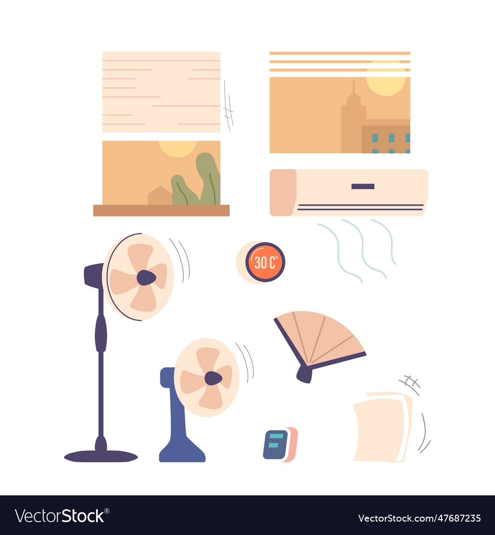 Set of fans conditioner and open window cooling Vector Image Set of fans conditioner and open window cooling