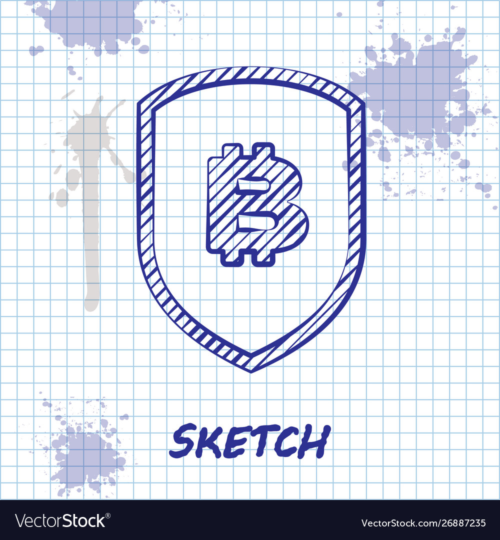 Sketch line shield with bitcoin icon isolated Vector Image Sketch line shield with bitcoin icon isolated