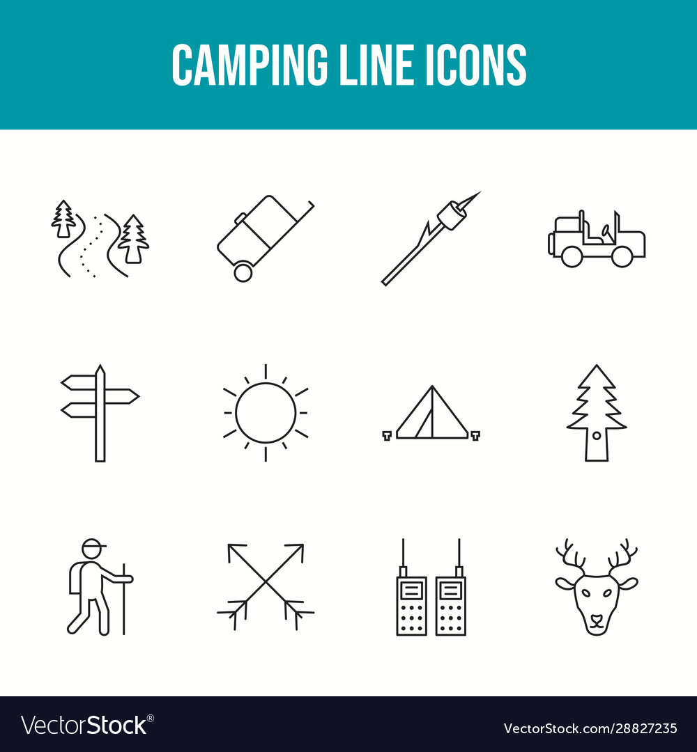 Einzigartige Campinglinie Icons Set