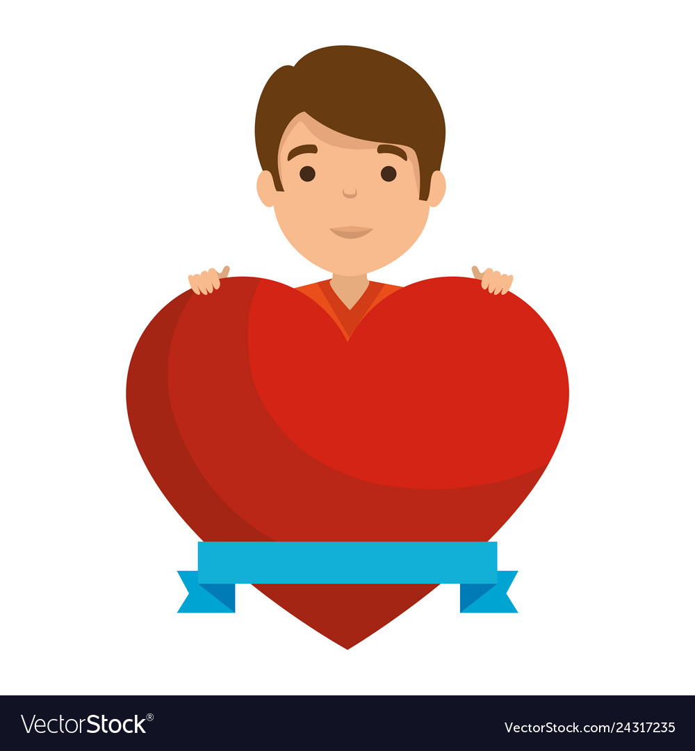 Young man with heart avatar character