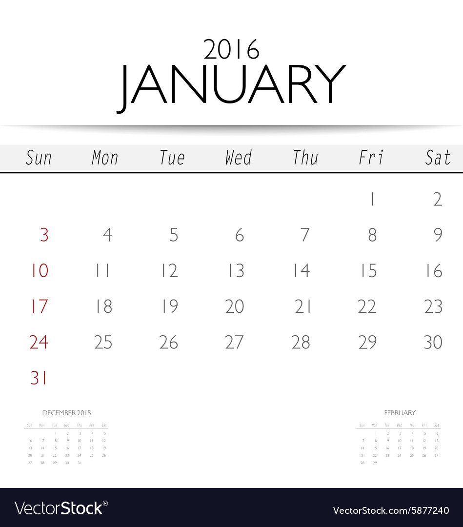 2016 calendar monthly template Royalty Free Vector Image