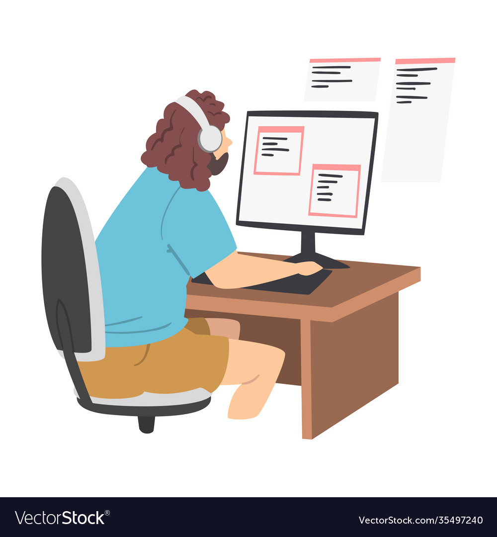 Bearded man as software developer or programmer vector image Bearded man as software developer or programmer