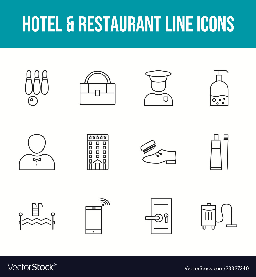 Beautiful hotel restaurant 12 icons