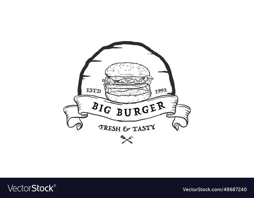 Burger stamp with circle line style logo design Vector Image