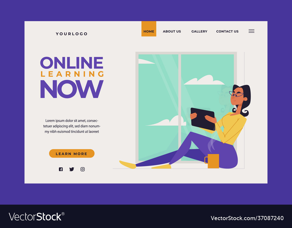 Detailed style online learning landing page Vector Image