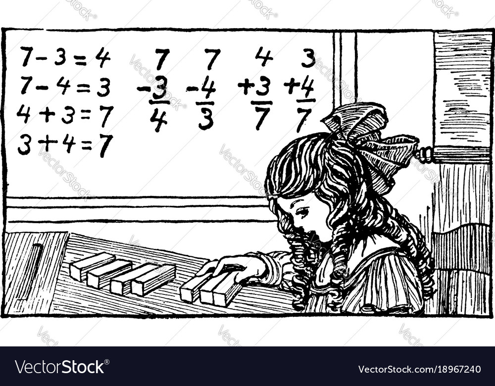 Girl counting blocks math problems or learning