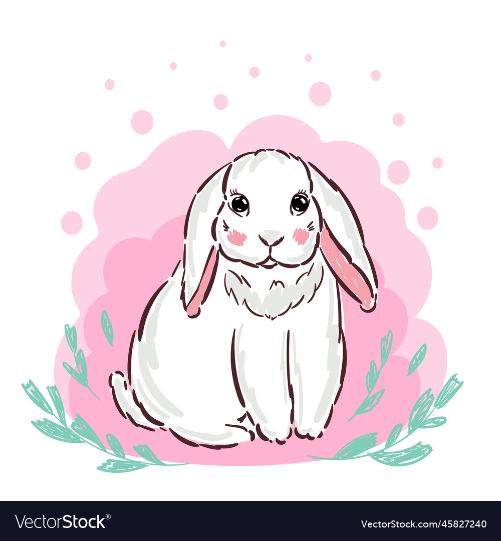 Hand drawn cute bunny rabbit pink girl Royalty Free Vector