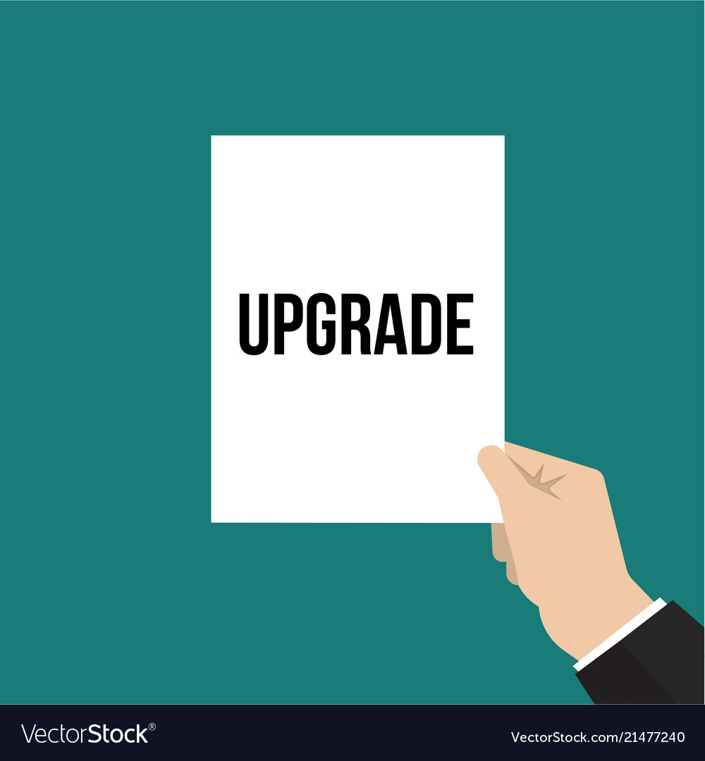 Man showing paper upgrade text vector image Man showing paper upgrade text