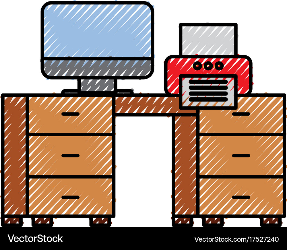Office desk computer and print technology device Vector Image