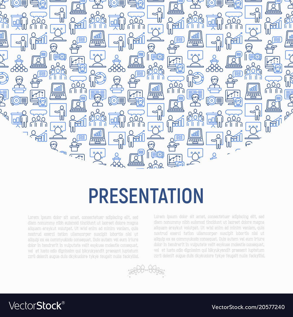 Presentation concept with thin line icons