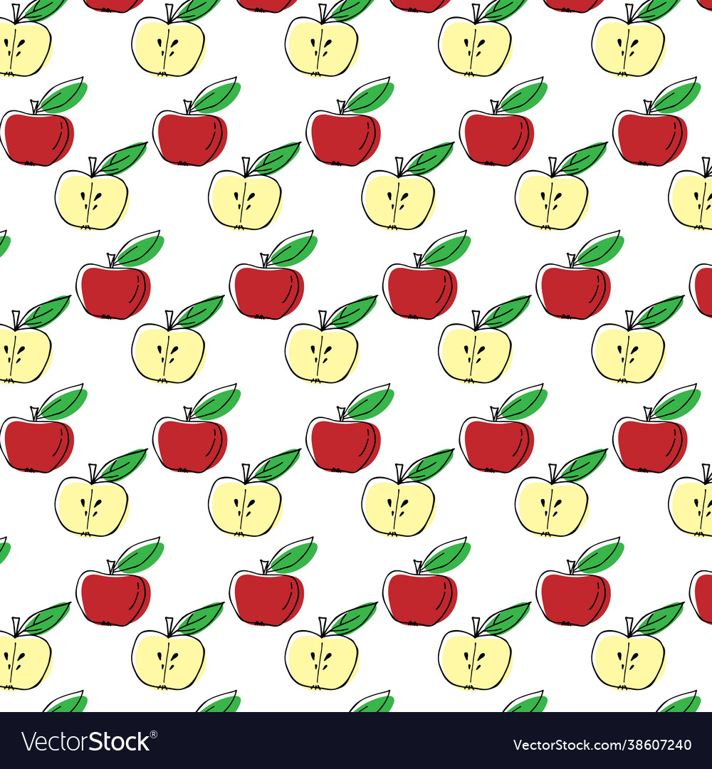 Seamless pattern with apples and leaves