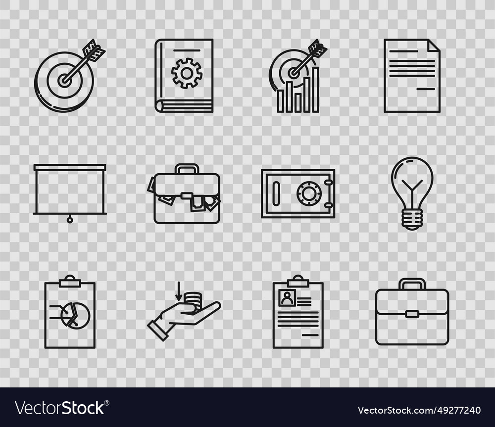 Set line clipboard with graph chart briefcase vector image Set line clipboard with graph chart briefcase