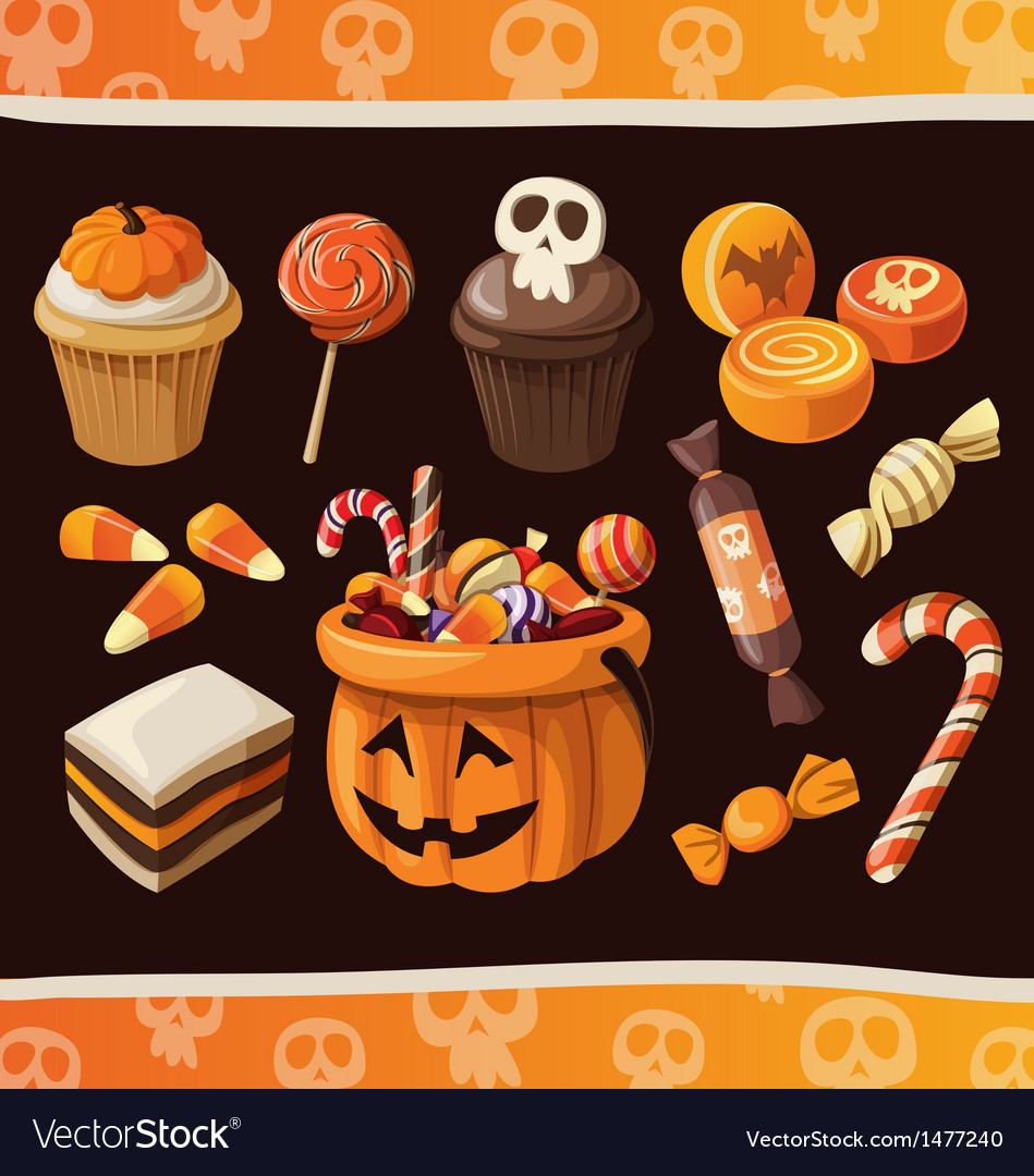 Set of colorful halloween sweets and candies icons
