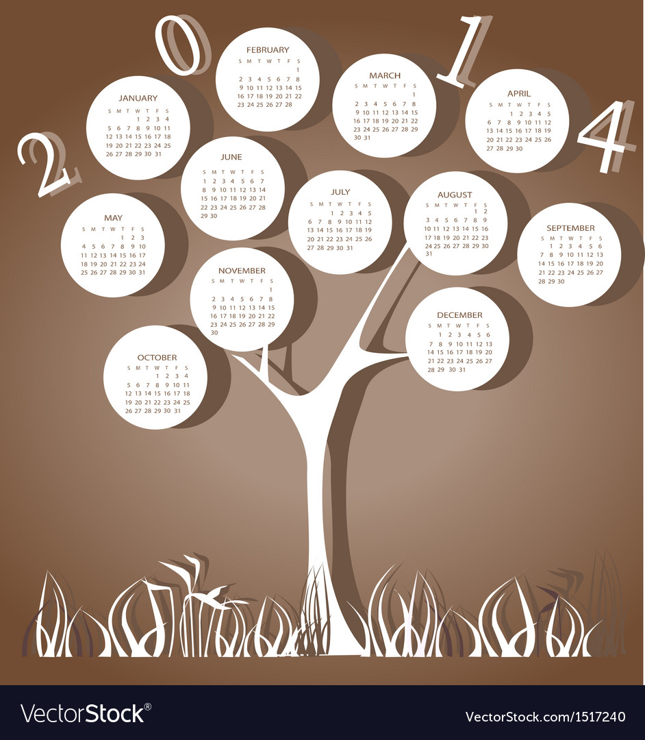 Tree calendar for 2014 year