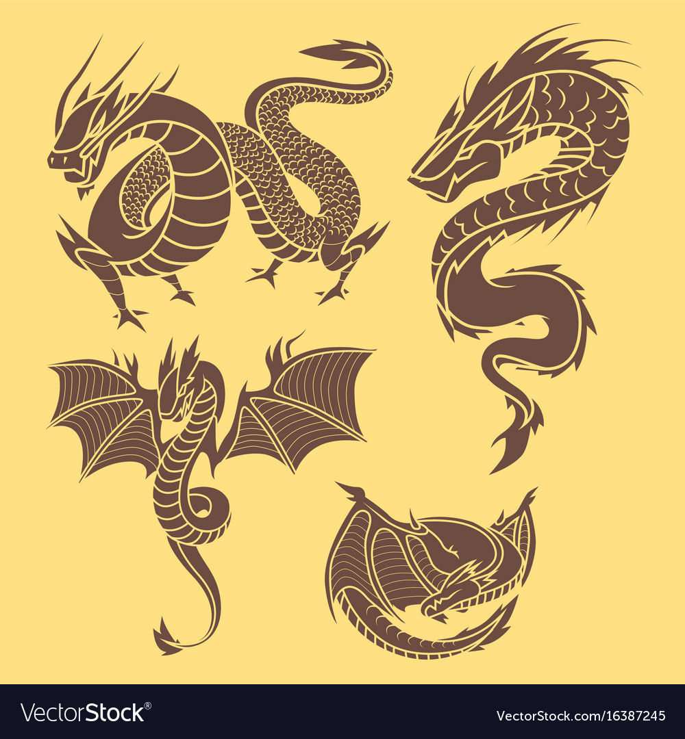 Chinesische Drachen Silhouetten Tattoo Mythologie Schwanz