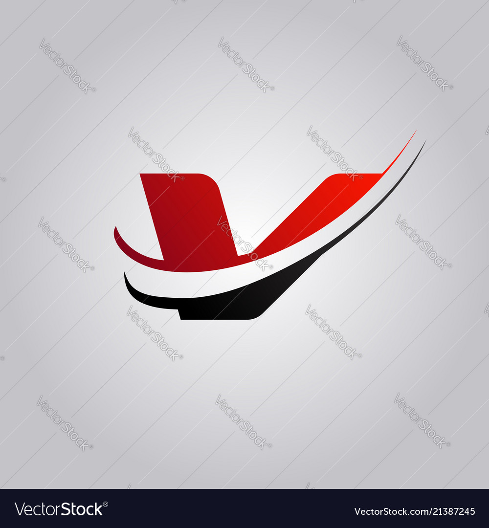 Initial v letter logo with swoosh colored red and Vector Image