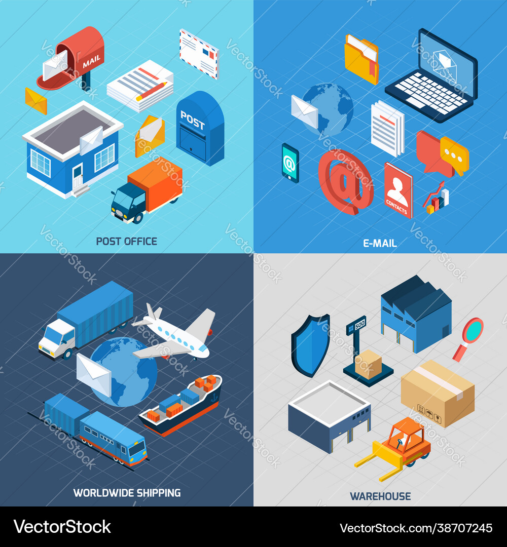 Mail isometric set Royalty Free Vector Image - VectorStock