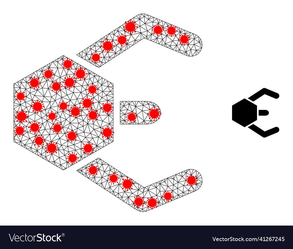 Polygonal mesh microrobot icon with pathogen items vector image Polygonal mesh microrobot icon with pathogen items