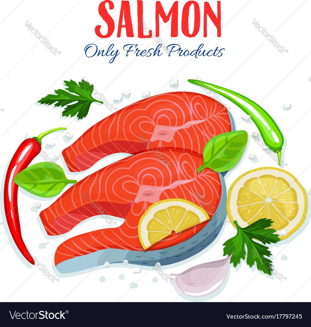 Red fish salmon pieces with Royalty Free Vector Image