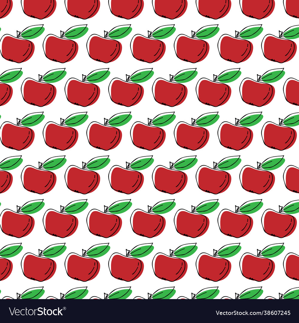 Seamless pattern with red apples in doodle style vector image Seamless pattern with red apples in doodle style