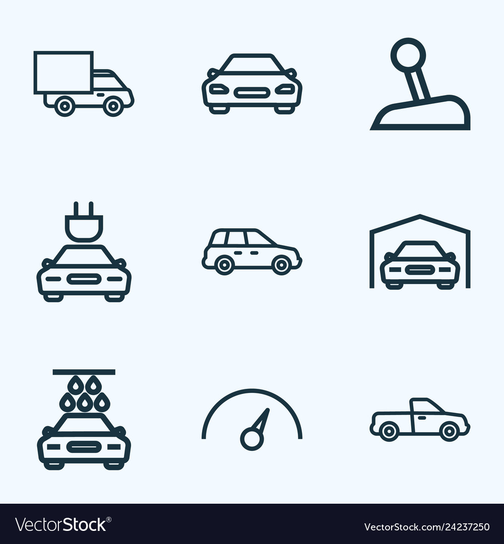 Car icons line style set with speedometer vector image Car icons line style set with speedometer