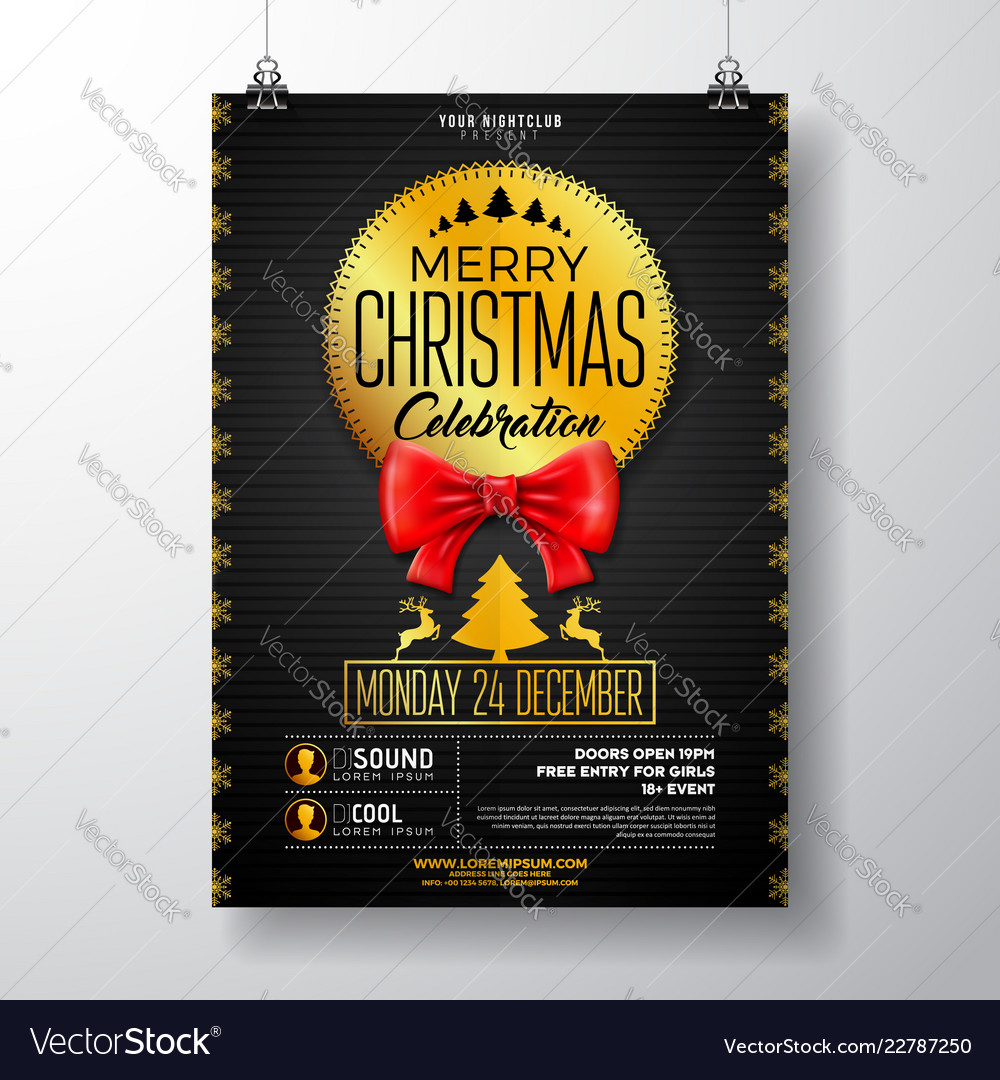 christmas party flyer with red bow royalty free vector image